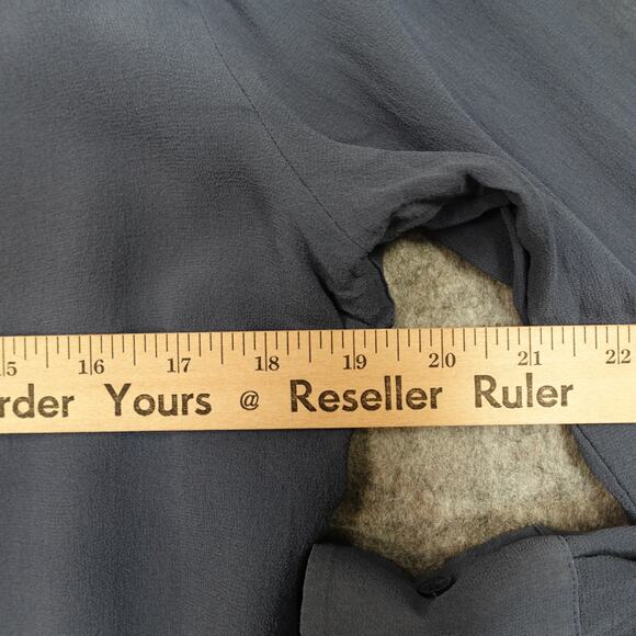 Tory Burch Top Womens 12 Silk Button Front Pintuck Chiffon Harbor Blue Long Slv - Picture 10 of 12